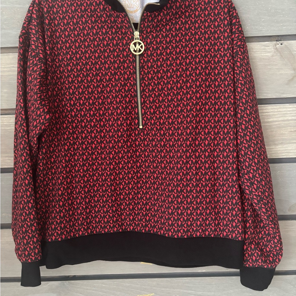 Michael Kors Red and Black Patterned Sweater